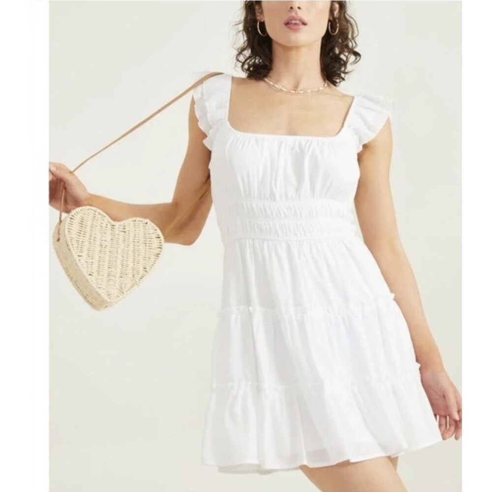 Altar'd State Malina Tiered Mini Dress Medium White Milkmaid Coquette Whimsical